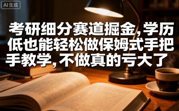 考研细分赛道掘金，日入1k+，学历低也能轻松做保姆式手把手教学，不做真的亏大了【揭秘】——生财有道创业项目网-生财有道