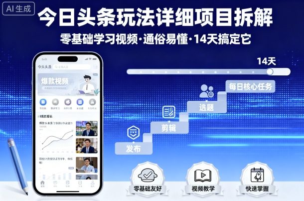 今日头条玩法详细项目拆解，零基础学习视频 通俗易懂 14天搞定它——生财有道创业项目网-生财有道