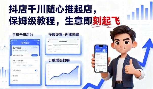 抖店千川随心推起店，保姆级教程，生意即刻起飞——生财有道创业项目网-生财有道