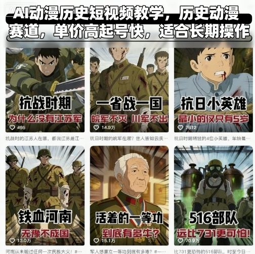 AI动漫历史短视频教学，历史动漫赛道，单价高起号快，适合长期操作——生财有道创业项目网-生财有道