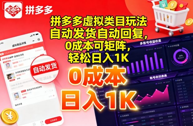 拼多多虚拟类目玩法，自动发货自动回复，0成本可矩阵，轻松日入1K【揭秘】——生财有道创业项目网-生财有道