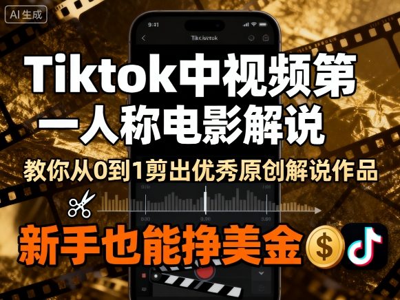 Tiktok中视频第一人称电影解说，教你从0到1剪出一个优秀的原创解说作品，新手也能挣美金——生财有道创业项目网-生财有道