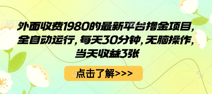 外面收费1980的最新平台撸金项目，全自动运行，每天30分钟，无脑操作，当天收益3张【揭秘】——生财有道创业项目网-生财有道