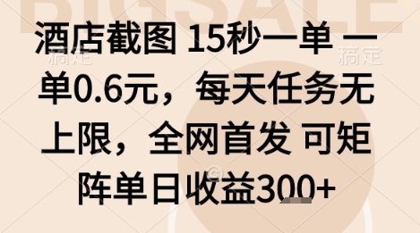 酒店截图项目，15秒一单，一单0.6米，每天任务无上限，全网首发可矩阵单日收益3张+【揭秘】——生财有道创业项目网-生财有道