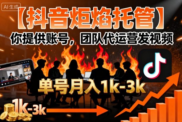 【抖音炬焰托管】你提供账号，团队代运营发视频，单号月入1k+【揭秘】——生财有道创业项目网-生财有道