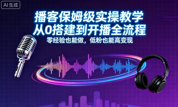 播客保姆级实操教学，从0搭建到开播全流程，零经验也能做，低粉也能高变现——生财有道创业项目网-生财有道