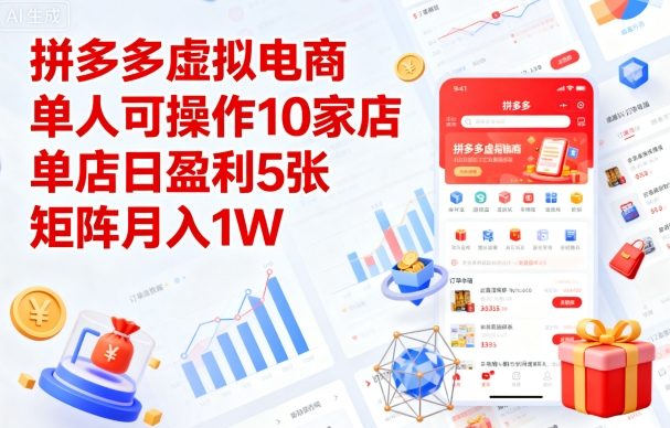 拼多多虚拟电商，单人可操作10家店，单店日盈利5张，矩阵月入1W+【揭秘】——生财有道创业项目网-生财有道