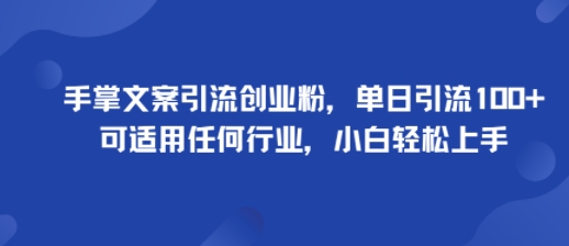 手掌文案引流创业粉，单日引流100+，可适用任何行业，小白轻松上手——生财有道创业项目网-生财有道