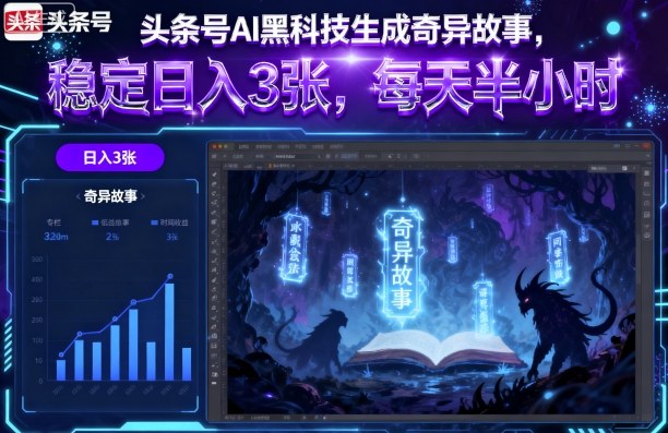 头条号AI黑科技生成奇异故事，稳定日入3张，每天半小时——生财有道创业项目网-生财有道
