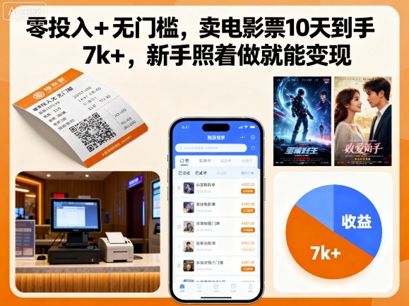 零投入+无门槛，卖电影票10天到手7k+，新手照着做就能变现【揭秘】——生财有道创业项目网-生财有道