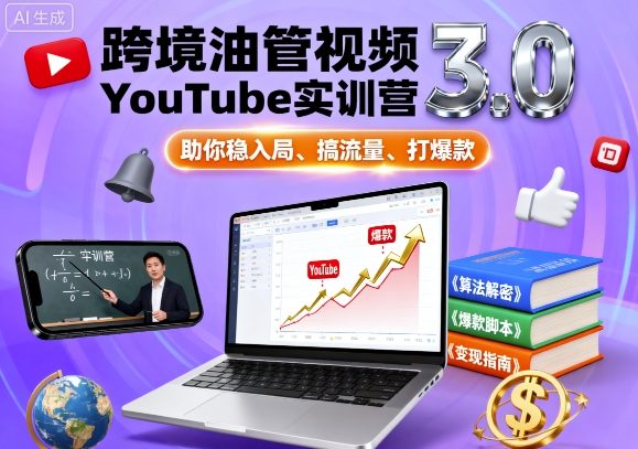 跨境油管视频YouTube实训营3.0，助你稳入局、搞流量、打爆款——生财有道创业项目网-生财有道