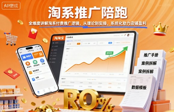 淘系推广陪跑，全维度讲解淘系付费推广逻辑，从理论到实操，系统化助力店铺盈利——生财有道创业项目网-生财有道