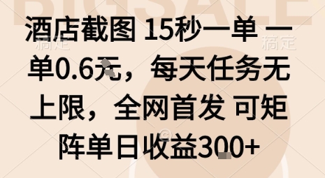 酒店截图15秒一单，一单0.6米，每天任务无上限，全网首发可矩阵单日收益3张【揭秘】——生财有道创业项目网-生财有道
