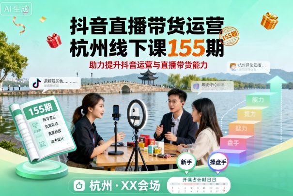 抖音直播带货运营杭州线下课155期，助力提升抖音运营与直播带货能力——生财有道创业项目网-生财有道
