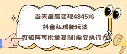 当天最高变现1k+，抖音私域新玩法，可矩阵可批量复制——生财有道创业项目网-生财有道