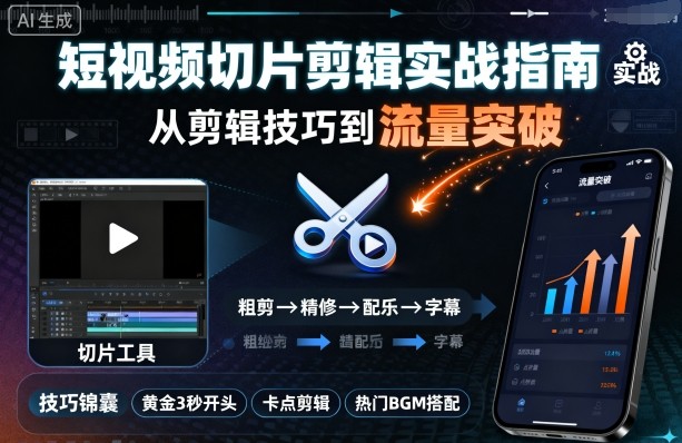 短视频切片剪辑实战指南，从剪辑技巧到流量突破——生财有道创业项目网-生财有道