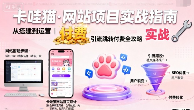 卡哇猫·网站项目，网站搭建与运营以及引流跳转付费——生财有道创业项目网-生财有道