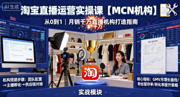 淘宝直播运营实操课【MCN机构】，从0到1做一家月销千W的直播机构——生财有道创业项目网-生财有道