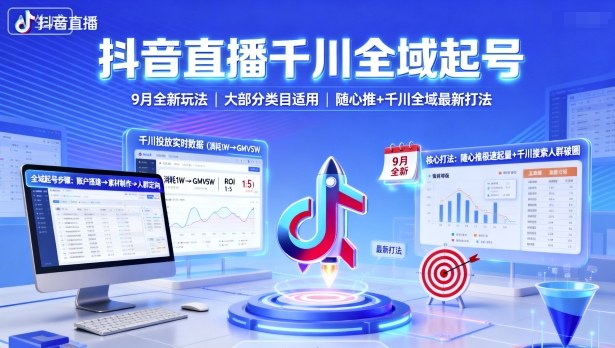 抖音直播千川全域起号，9月全新玩法，大部分类目适用，随心推以及千川全域最新打法——生财有道创业项目网-生财有道