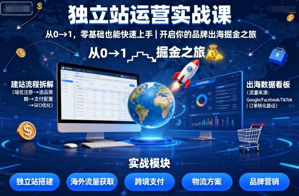 独立站运营实战课，​从0到1，零基础也能快速上手，开启你的品牌出海掘金之旅——生财有道创业项目网-生财有道