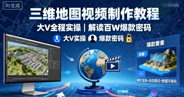 三维地图视频制作教程，大V全程实操，解读百W爆款密码——生财有道创业项目网-生财有道