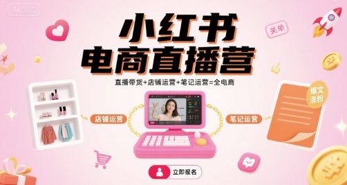 小红书电商直播营，直播带货+店铺运营+笔记运营=全电商——生财有道创业项目网-生财有道