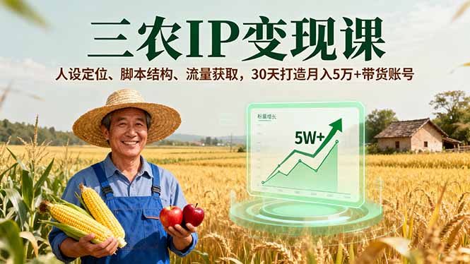 （16044期）三农IP变现课，人设定位、脚本结构、流量获取，30天打造月入5万+带货账号_生财有道创业项目网-生财有道