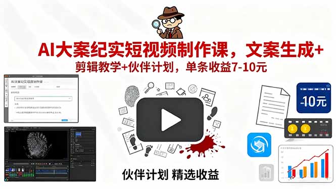 图片[1]-（15992期）AI大案纪实短视频制作课，文案生成+剪辑教学+伙伴计划，单条收益7-10元_生财有道创业项目网-生财有道
