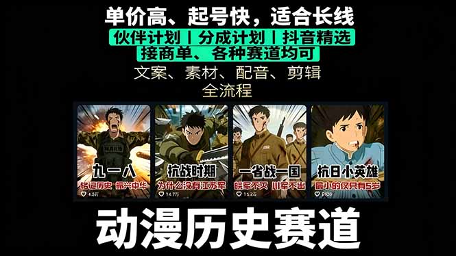 图片[1]-（16048期）历史动漫赛道撸分成：起号、文案、素材、配音、剪辑，单视频收益破万_生财有道创业项目网-生财有道