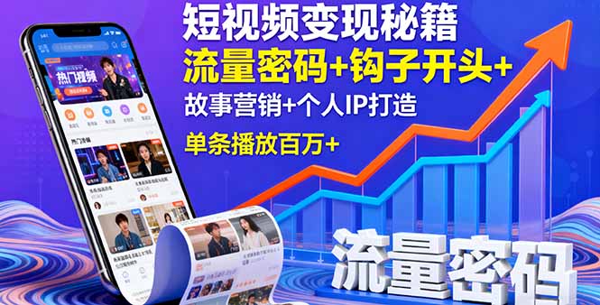 （16079期）短视频变现秘籍，流量密码+钩子开头+故事营销+个人IP打造，单条播放百万+_生财有道创业项目网-生财有道