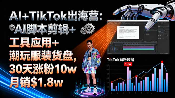 （16108期）AI+TikTok出海营:AI脚本剪辑+工具应用+潮玩服装货盘,30天涨粉10w月销$1.8w_生财有道创业项目网-生财有道