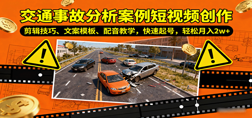 图片[1]-交通事故分析案例短视频创作，剪辑技巧、文案模板、配音教学，快速起号，轻松月入2w+_生财有道创业网-生财有道