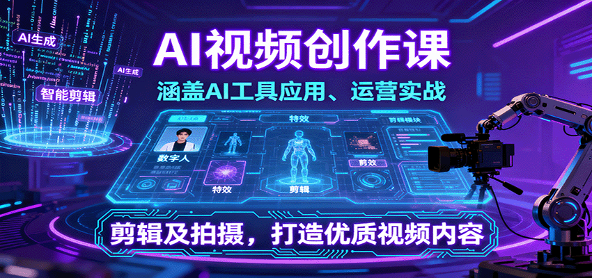 AI视频创作课，涵盖AI工具应用、运营实战、剪辑及拍摄，打造优质视频内容_生财有道创业网-生财有道
