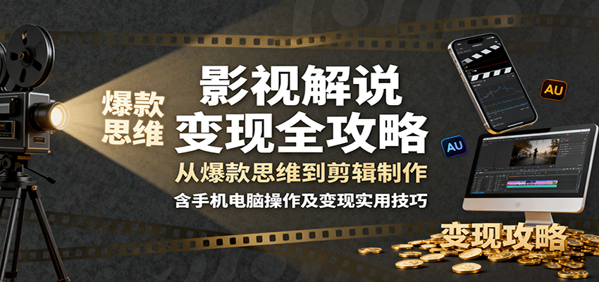 影视解说变现全攻略：从爆款思维到剪辑制作，含手机电脑操作及变现实用技巧_生财有道创业网-生财有道