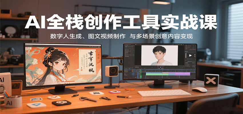 AI全栈创作工具实战课：数字人生成、图文视频制作与多场景创意内容变现_生财有道创业网-生财有道