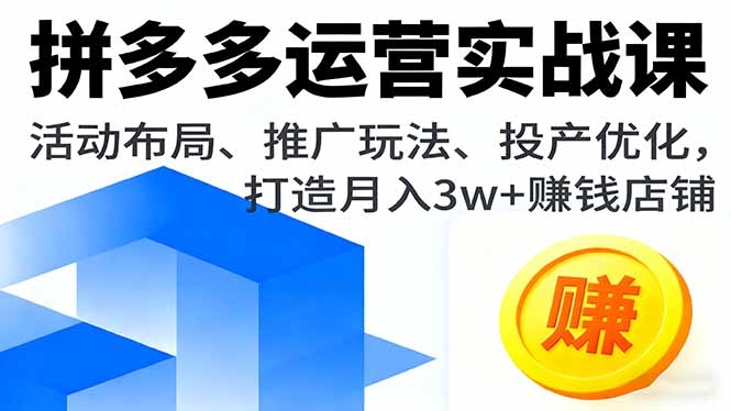 （16135期）拼多多运营实战课，活动布局、推广玩法、投产优化，打造月入3w+赚钱店铺_生财有道创业项目网-生财有道