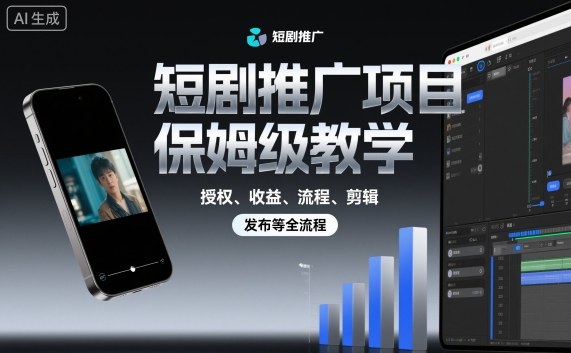 短剧推广项目保姆级教学，授权、收益、流程、剪辑，发布等全流程——生财有道创业项目网-生财有道