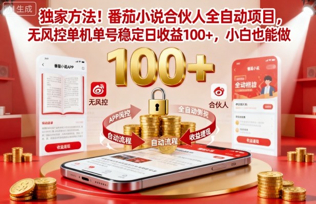 独家方法！番茄小说合伙人全自动挂G项目，无风控单机单号稳定日收益100+，小白也能做【揭秘】——生财有道创业项目网-生财有道
