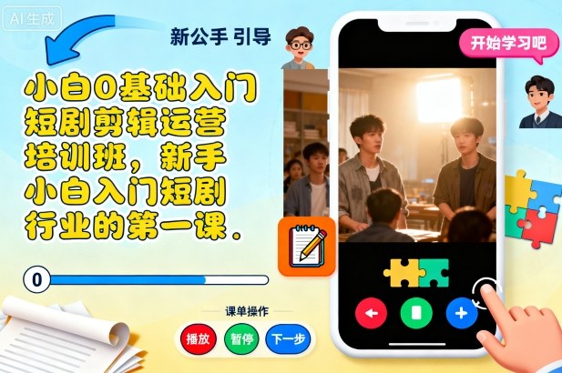 小白0基础入门短剧剪辑运营培训班,新手小白入门短剧行业的第一课——生财有道创业项目网-生财有道