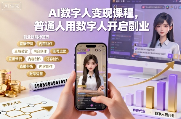 AI数字人变现课程,普通人用数字人开启副业——生财有道创业项目网-生财有道