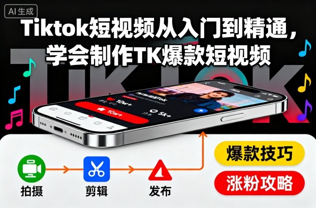 Tiktok短视频从入门到精通，学会制作TK爆款短视频——生财有道创业项目网-生财有道