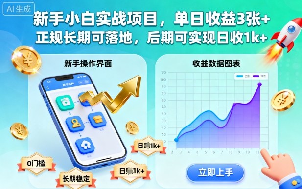 新手小白实战项目，单日收益3张+，正规长期可落地，后期可实现日收1k+【揭秘】——生财有道创业项目网-生财有道