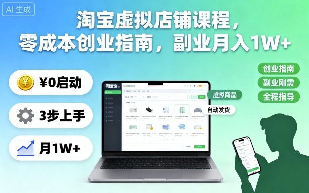 淘宝虚拟店铺课程,零成本创业指南,副业月入1W+——生财有道创业项目网-生财有道