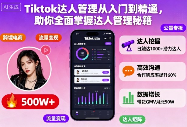 Tiktok达人管理从入门到精通,助你全面掌握达人管理秘籍——生财有道创业项目网-生财有道