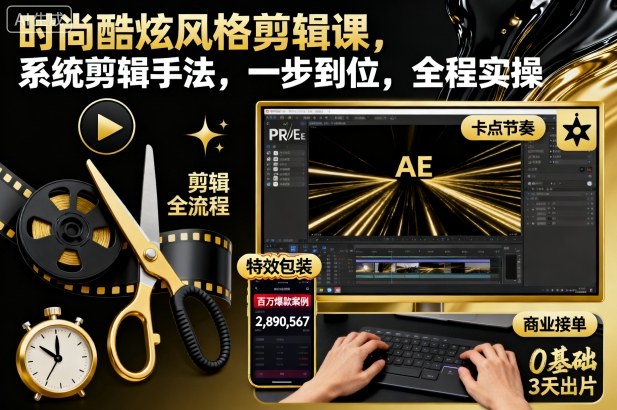时尚酷炫风格剪辑课,系统剪辑手法,一步到位,全程实操——生财有道创业项目网-生财有道