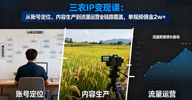 （16229期）三农IP变现课：从账号定位、内容生产到流量运营全链路覆盖，单视频佣金2w+_生财有道创业项目网-生财有道