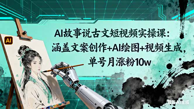 图片[1]-（16369期）AI故事说古文短视频实操课：涵盖文案创作+AI绘图+视频生成，单号月涨粉10w_生财有道创业项目网-生财有道
