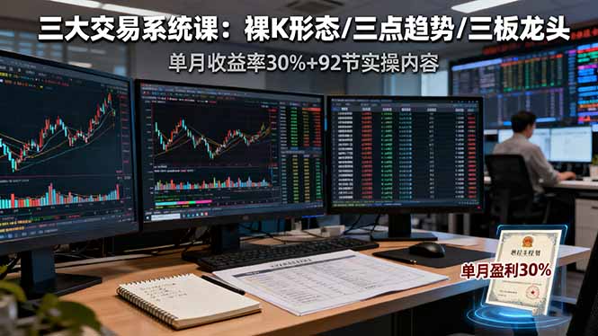 （16269期）三大交易系统课：裸K形态/三点趋势/三板体系，单月收益率30%+92节实操内容_生财有道创业项目网-生财有道