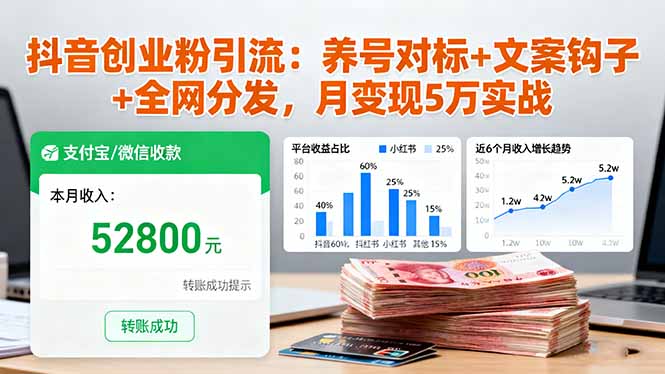 （16338期）抖音创业粉引流：养号对标+文案钩子+全网分发，月变现5万实战_生财有道创业项目网-生财有道