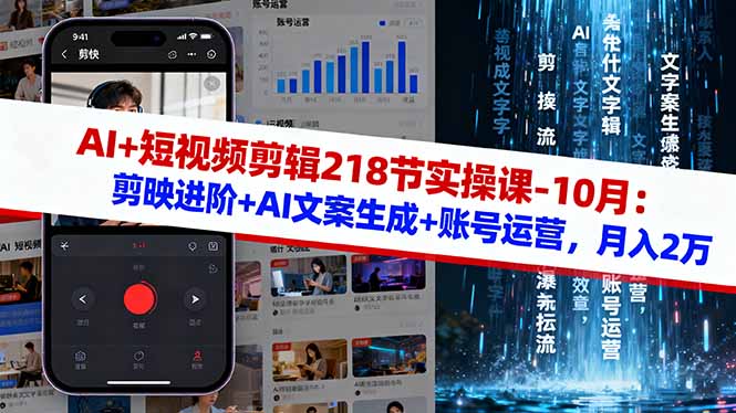 (16353期)AI+短视频剪辑218节实操课-10月:剪映进阶+AI文案生成+账号运营,月入2万_生财有道创业项目网-生财有道